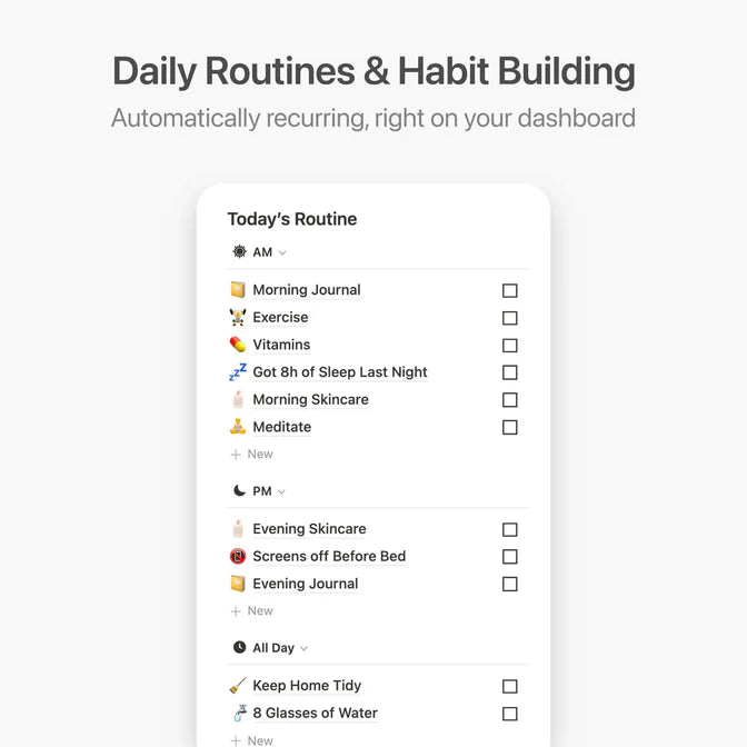 Daily routines and habit building app interface on a white background